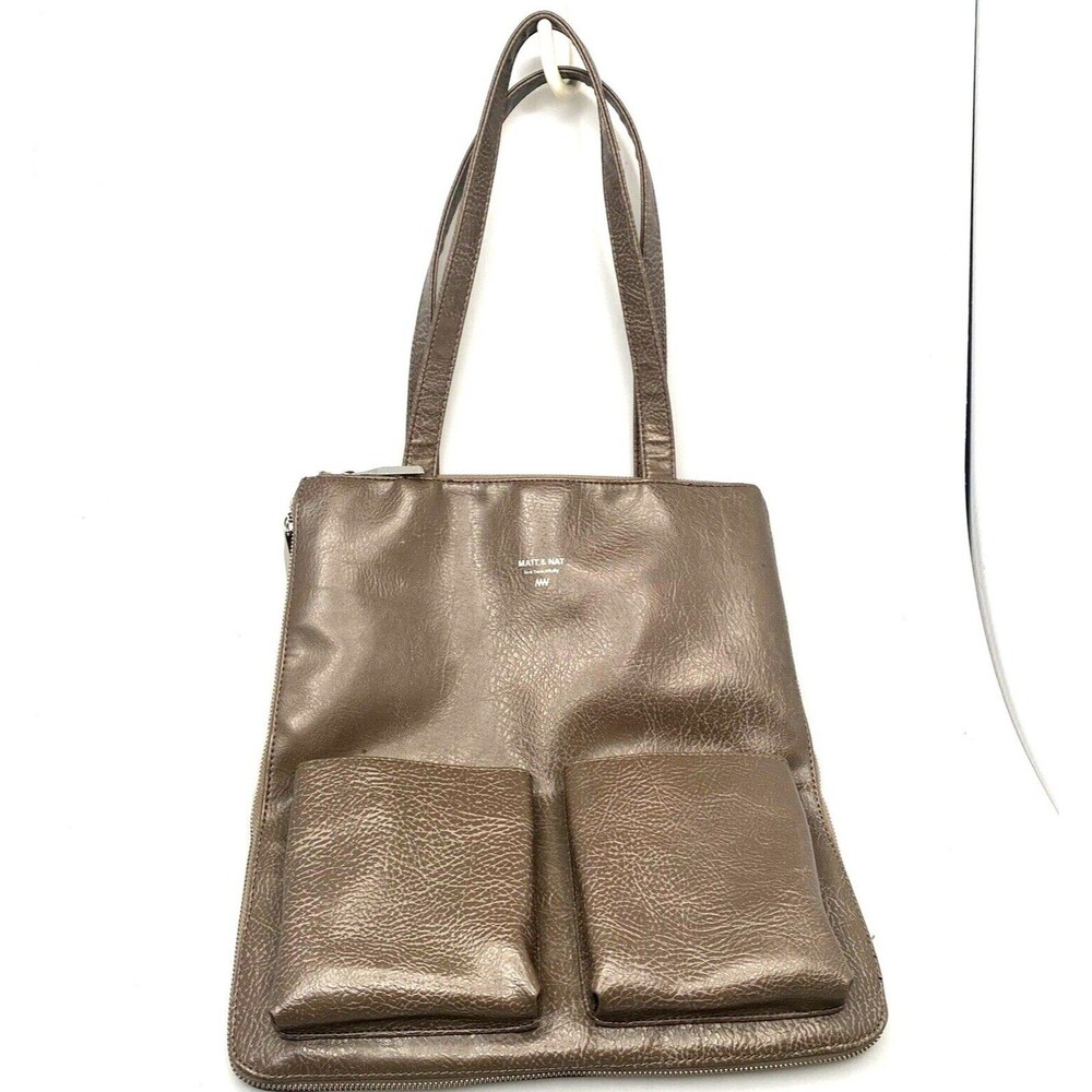 MATT & NAT Gray MESSENGER Expandable  BAG TOTE GREY ORGANIC VEGAN Leather